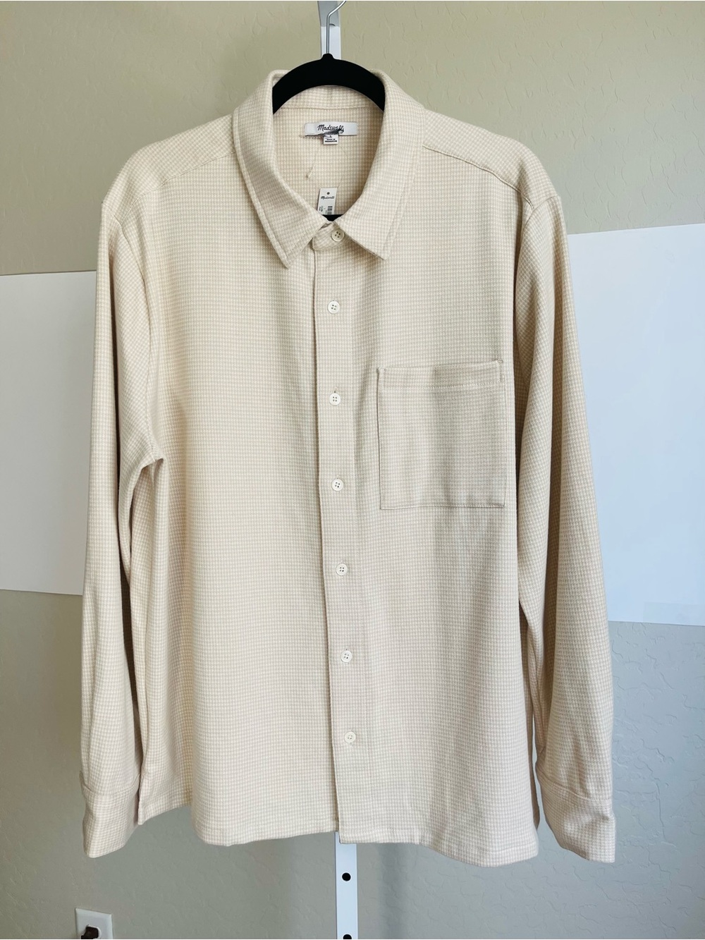 Madewell Men's L Beige Check Knit Button-Up Shirt Long Sleeve Pockets #NR1757